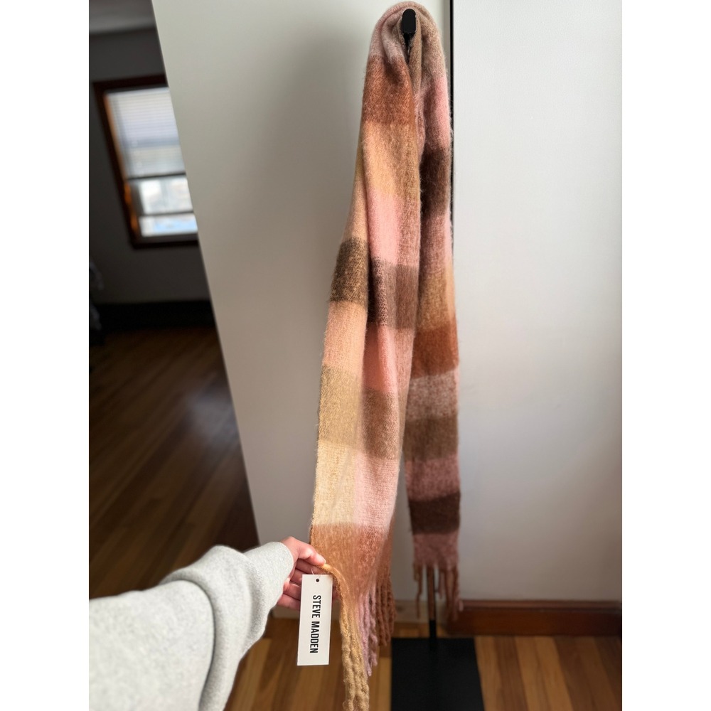 NWT Steve Madden Color Block‎ Blanket Scarf – Pink/Brown/Tan